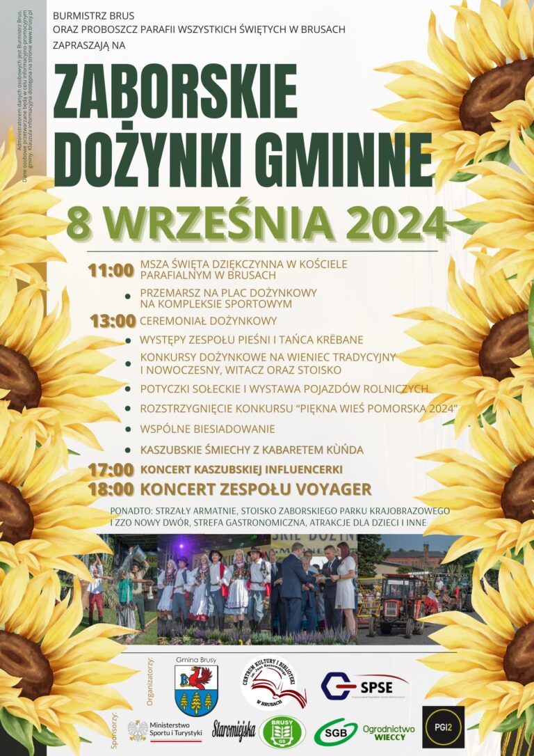 Zaborskie Dożynki Gminne Brusy 2024 program