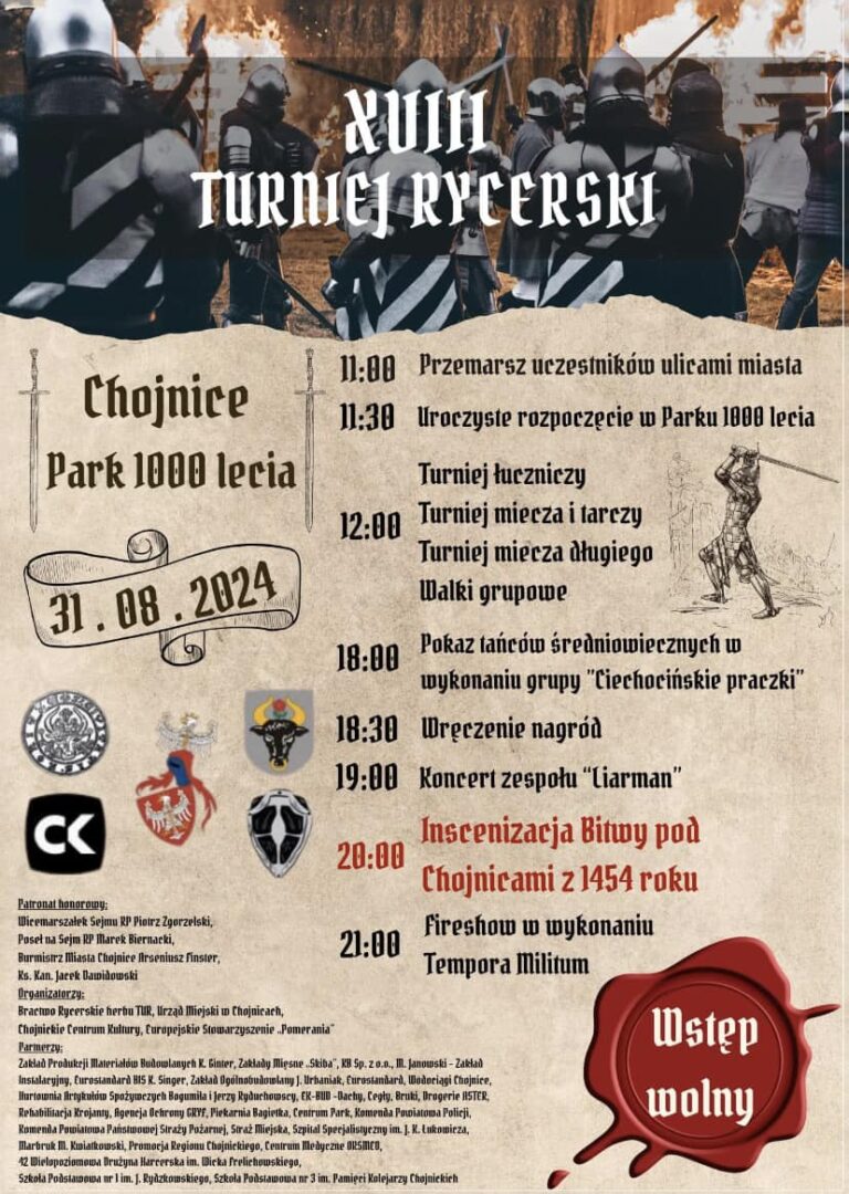 XVIII Turniej Rycerski 2024 w Chojnicach - program imprezy